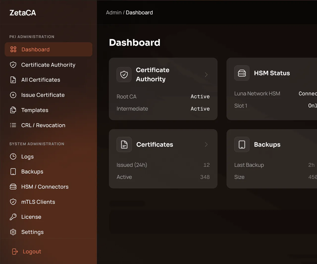 Dashboard main screen